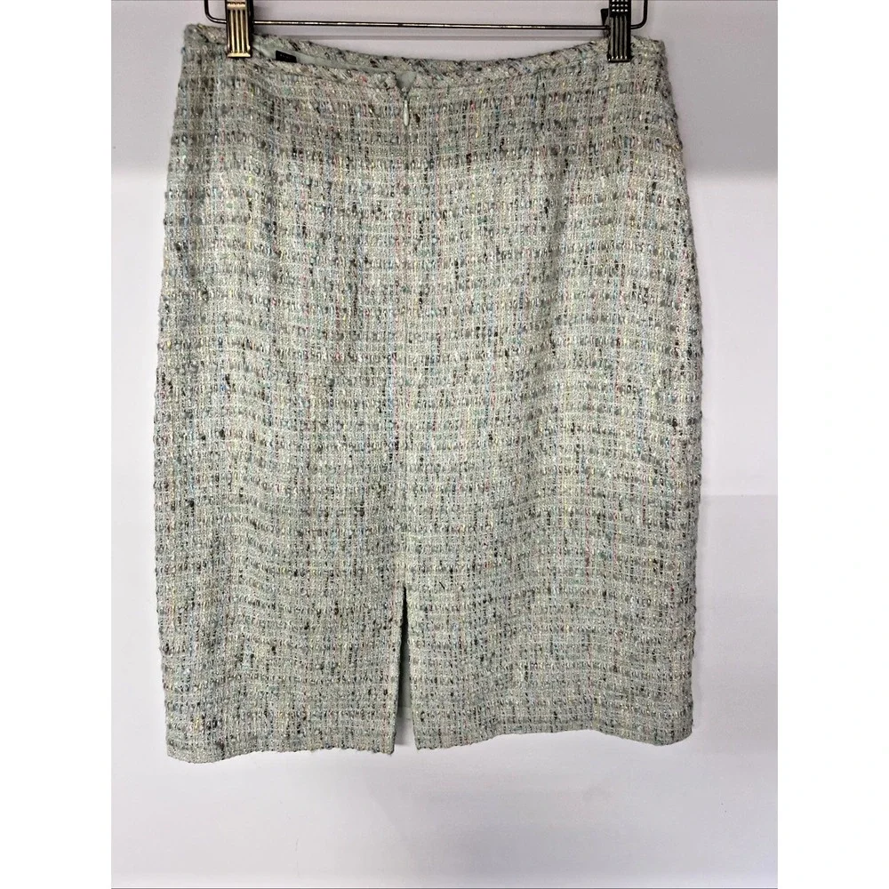Tahari 2 Pc Boucle Tweed Skirt Suit Set Size 12 Sequin Trim Pastel Career - Picture 8 of 16
